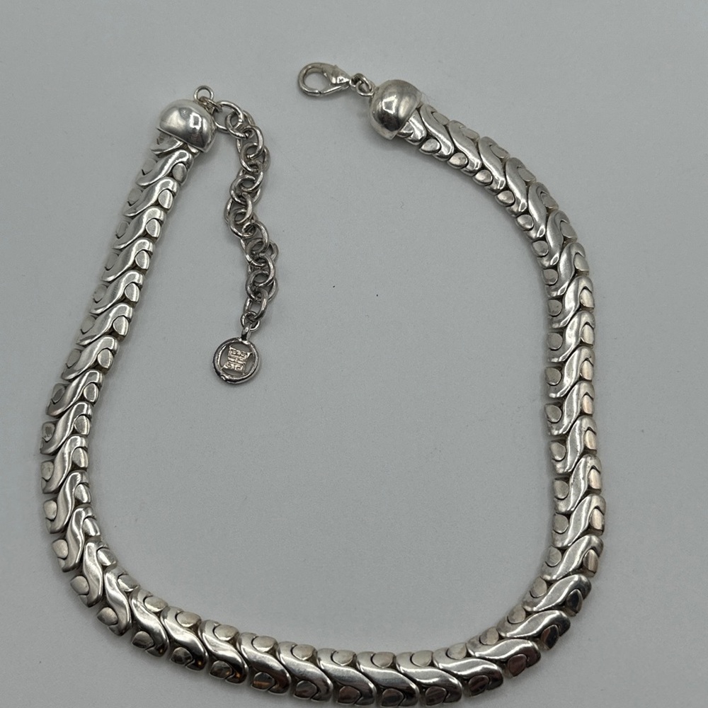 Rare Vintage Thick Chain Givenchy Collar Silver-tone Necklace‎ #503